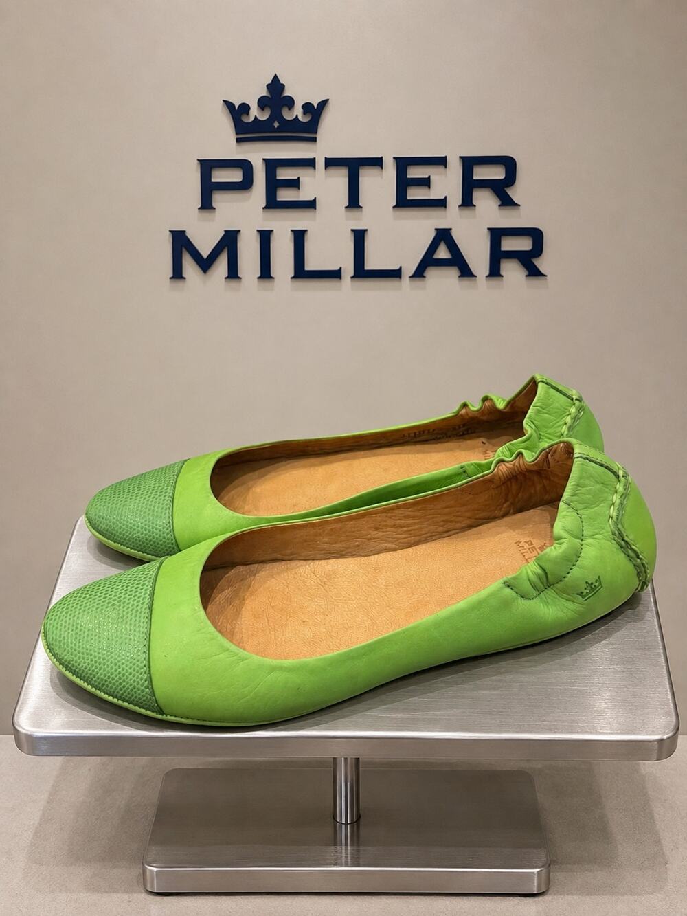 Peter Millar Dana Leather Cap Toe Ballet Flats Lime Green Women’s 7.5M